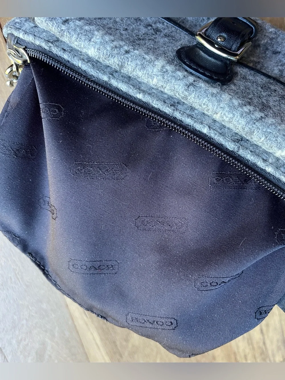 Coach Wool Tweed Wristlet Gray White